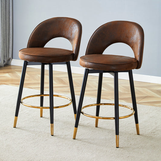 360 Rotatable Bar Chair.Overall Height 36 Inches.Modern Echnology-Fabric Brown Upholstered Bar Chair With Beautiful Black Metal Legs For Dining Room, Kitchen, Terrace And Guest Office Chair.Set Of 2.