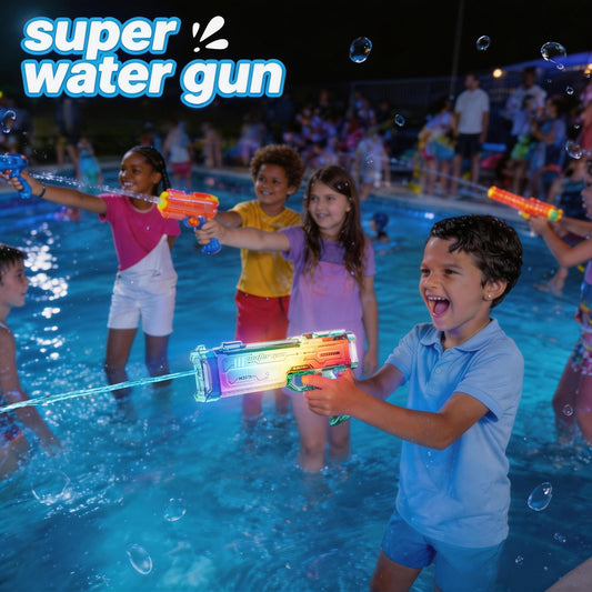 Blue Futuristic Electric Water Gun, Rechargeable Transparent Gradient Water Cannon, Continuous Firing, Suitable For Pool, Beach, And Outdoor Water Games.