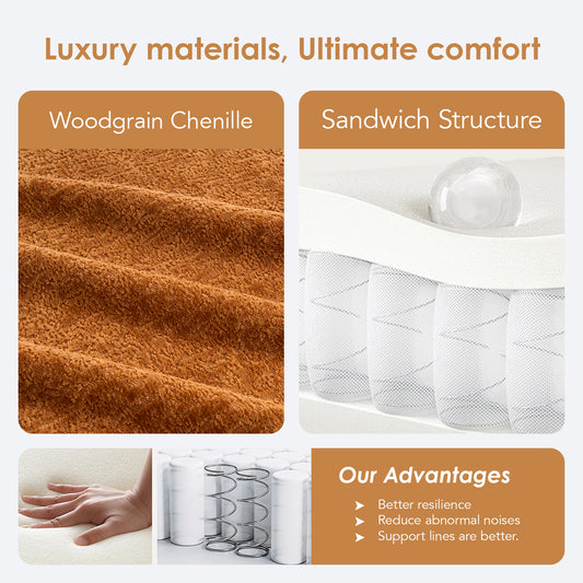 LY-025S Curved Loveseat Orange Full Compression Sponge Sofa 30D Chenille No-Assembly Compact Sofa For Small Spaces & Apartments 65L 300 Lbs 3 Pillows