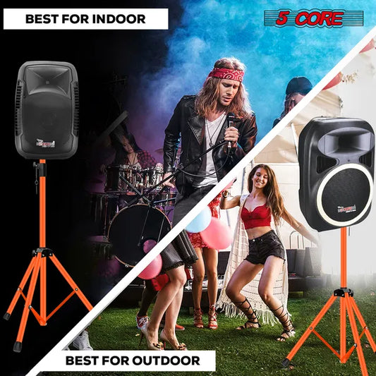5 Core Speaker Stand Tripod Pair Floor Heavy Duty Adjustable Up To 72 Inch DJ Studio Monitor Stands Pole Mount - SS HD 2PK ORG WOB