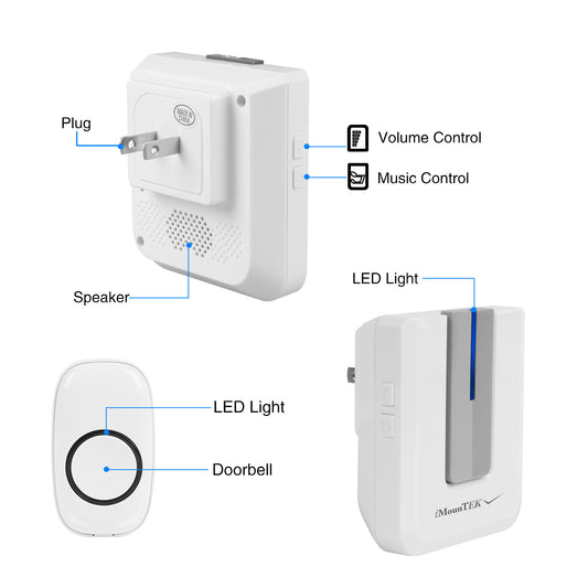 Wireless Doorbells Rings 1 Thousand FT Operating Range IP44 Waterproof Door Chime With 1 Plug Receiver Chimes 52 Melodies LED Indicator Bells For Office Apartment House