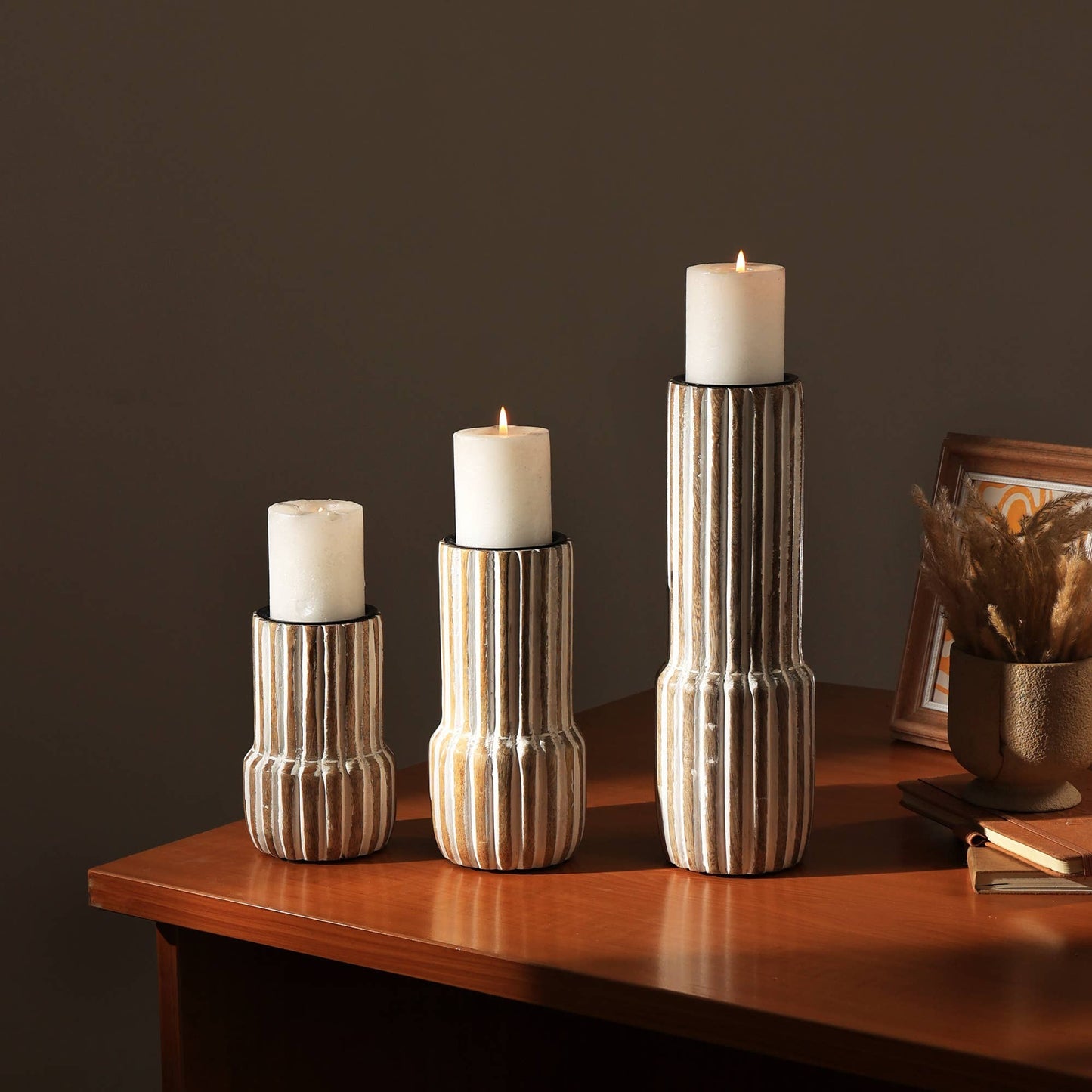 Decorative Wooden Centerpiece Candle Holder- 4x12 -Elegant Candle Stand For Any Occasion