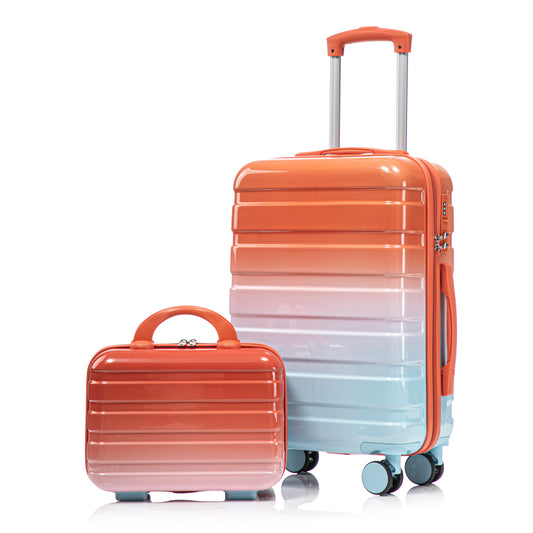 14-20 2 Pcs-set In PC Spinner Wheel Luggage, Carry On Suitcase, With Gradient Color And Combination Lock Blue Red