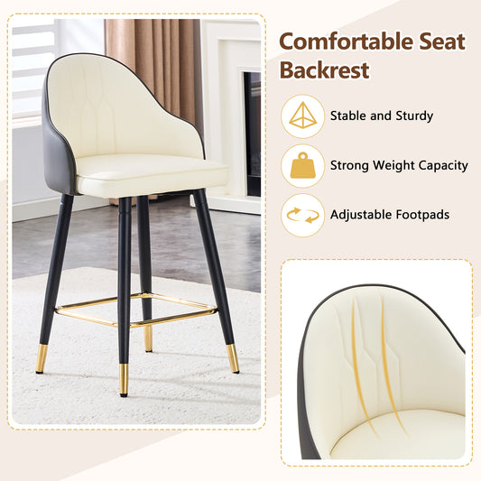 Set Of 2 White & Dark Gray Splicing Colors PU Leather Bar Stools 37.7 High, 25 Seat Height, Gold Accent Footrest, Ideal For Kitchen Island, Home Bar & Dining Area, Available In Light Gray, Black.