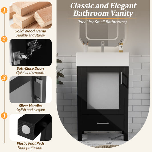 20-Inch Bathroom Vanity With Ceramic Sink And Ample Storage - Ideal For Small Bathrooms