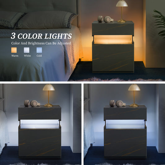 LED Nightstands 3 Drawer Dresser For Bedroom End Table With Acrylic Board LED Bedside Tables For Bedroom Living Room Bedside Furniture Grey Gold