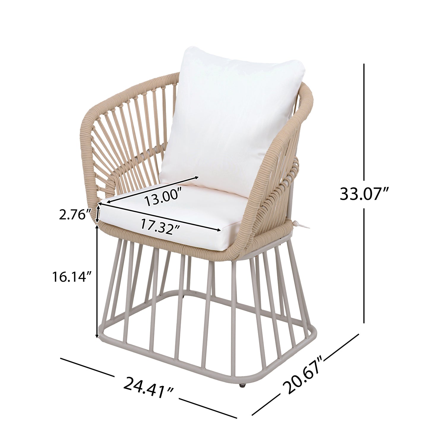 Outdoor 7-Piece Dining Set - Rectangular Teak Wood Table 6 Wicker Chairs With Cushions, Beige Steel Frame, Teak Finish, Perfect For Patio, Deck, Or Garden