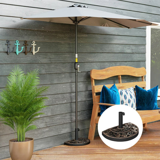 20lbs Half Round Patio Umbrella Base Outdoor Decorative Resin Parasol Stand Holder ForPole, For Lawn, Deck, Backyard, Garden, Bronze