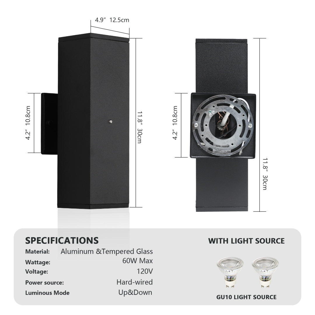 Outdoor Wall Light Fixture,Exterior Lighting Fixtures,Dusk To Dawn Modern Sconce Lights For Porch Patio Garage Front Door Black,Square,with Sensor,2PK