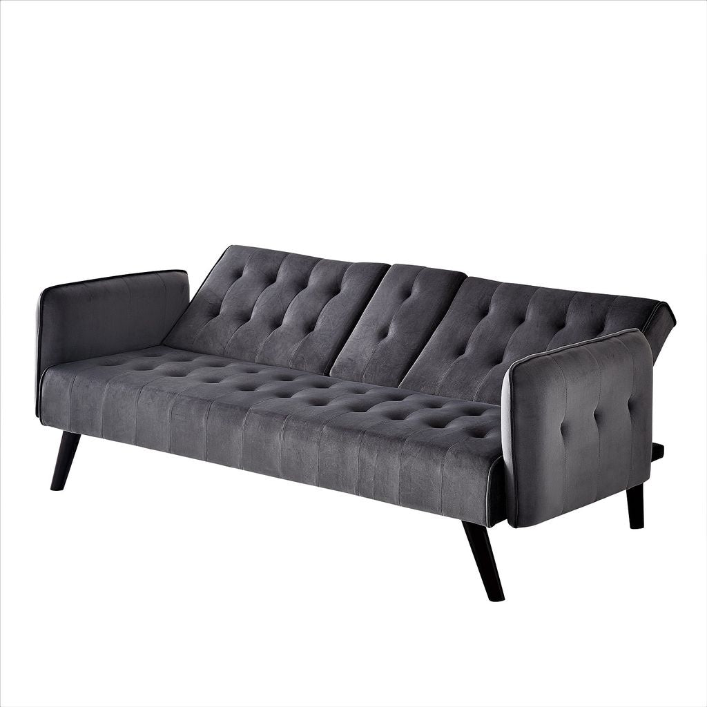 72 Velvet Convertible Sofa Bed With Cup Holders, Tufted Folding Futon Sleeper Couch, Mid-Century Modern 3 Seater For Small Spaces, 72 L X 34.6 D X 31 H, Dark Grey