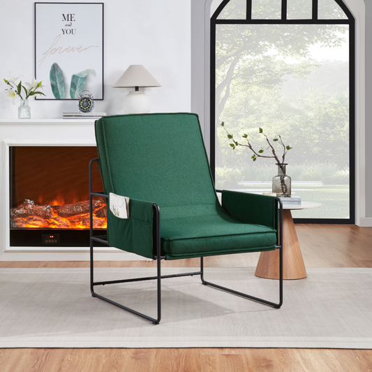 Sling Accent Chair, Comfy Chair With Removable Cushion, Vanity Chair, With Storage Bag For Living Room, Room Chair For Living Room, Bedroom, Office, Green