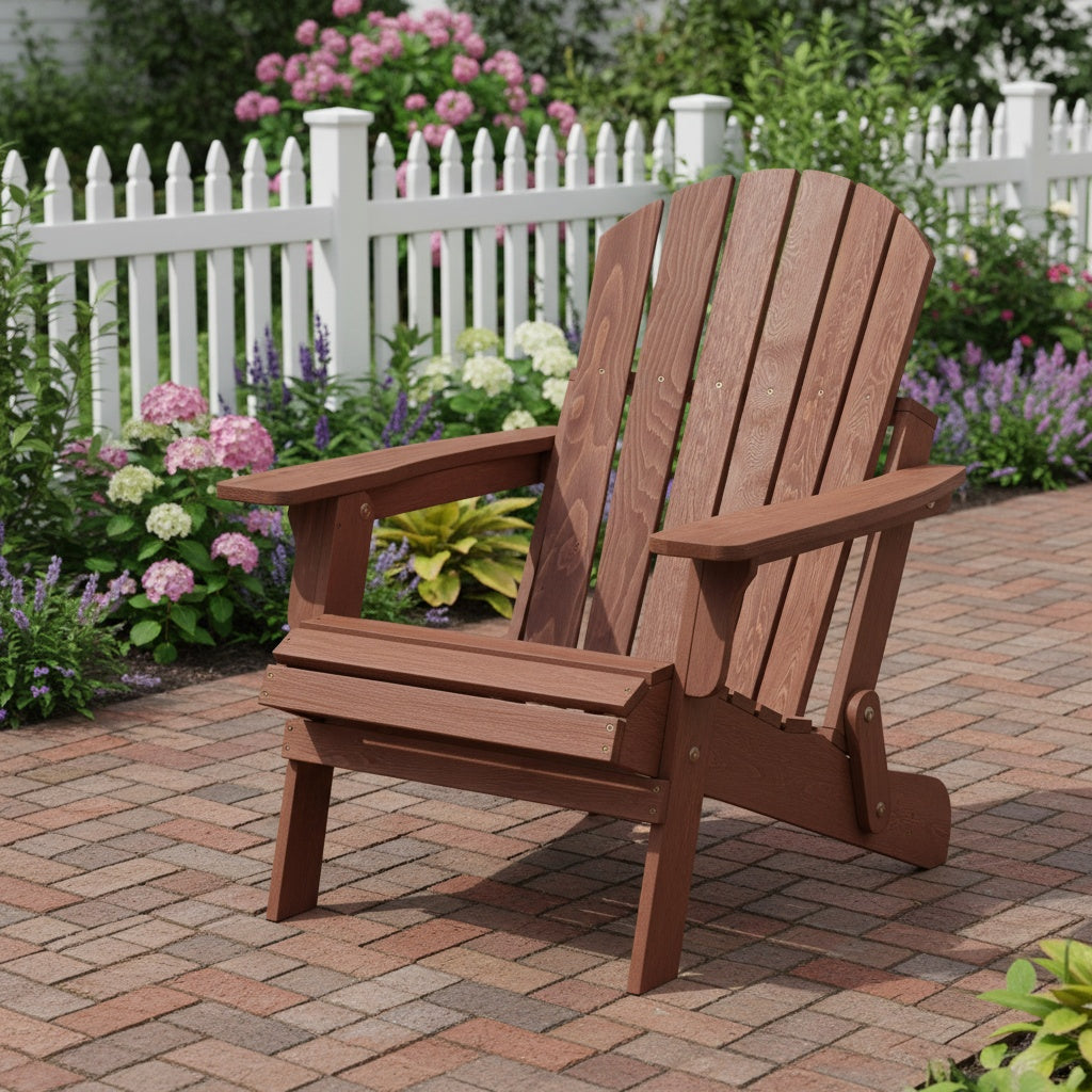 Oversize Wooden Outdoor Folding Adirondack Chair With Pre-Assembled BackRest & SeatBoard, Wood Patio Chair For Garden Porch Pool Deck Firepit
