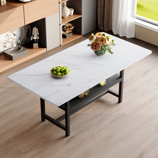 A 71 X35.4 Inch Dining Table With A Tabletop Cleverly Pieced Together By Four White Textured MDF Boards. The Desktop Has A 43.3 X19.7 Storage Platform. Very Suitable For Family Gatherings,etc.