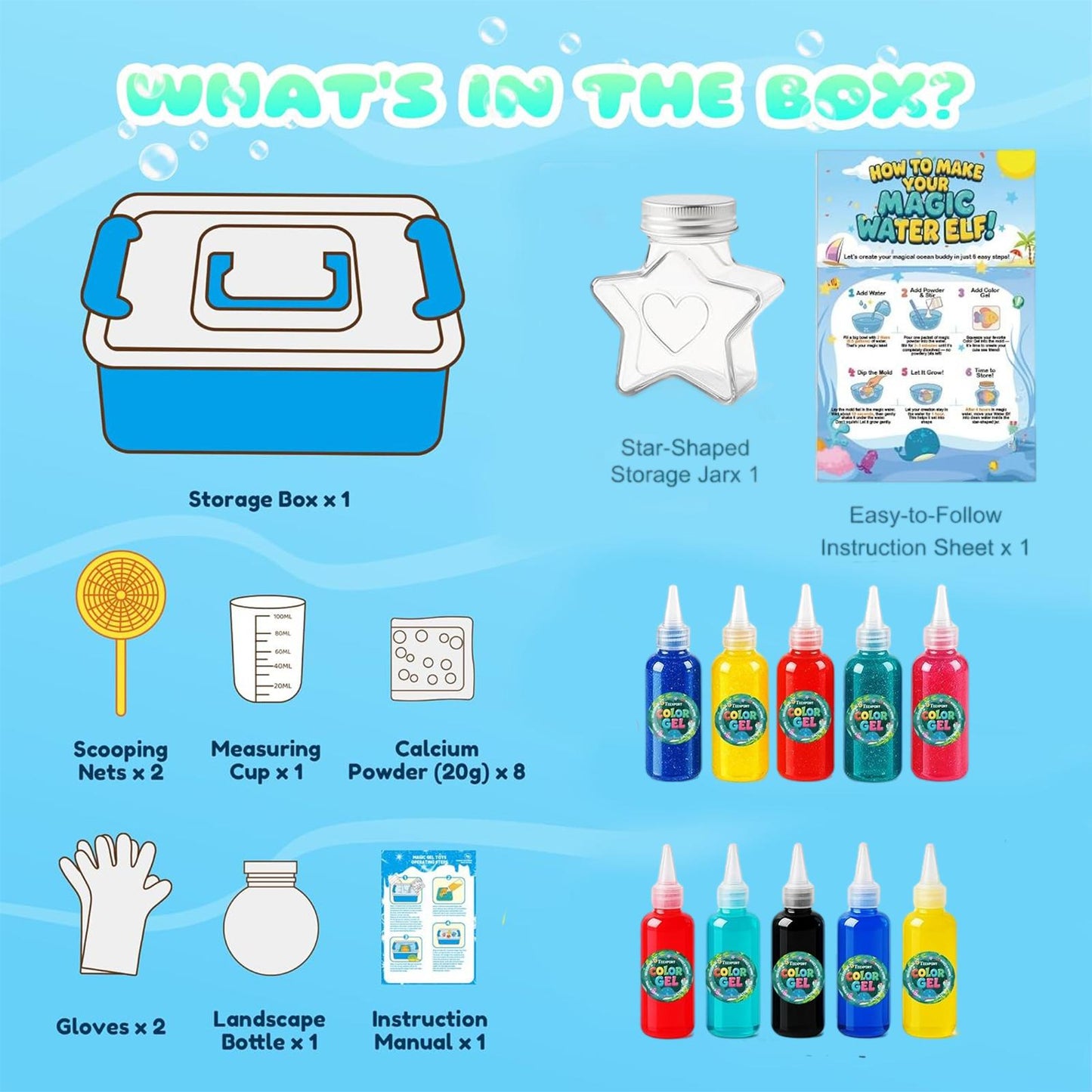 DIY Water Pet Gel Set For Kids 10 Magic Gels, 5 Molds, Decompression Toy, Birthday Party Gift