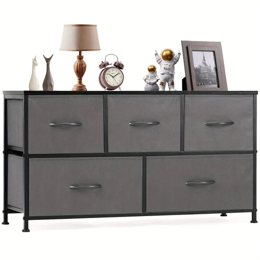 Dresser For Bedroom Storage Drawers Fabric Storage Tower With 5 Drawers, Chest Of Drawers With Fabric Bins