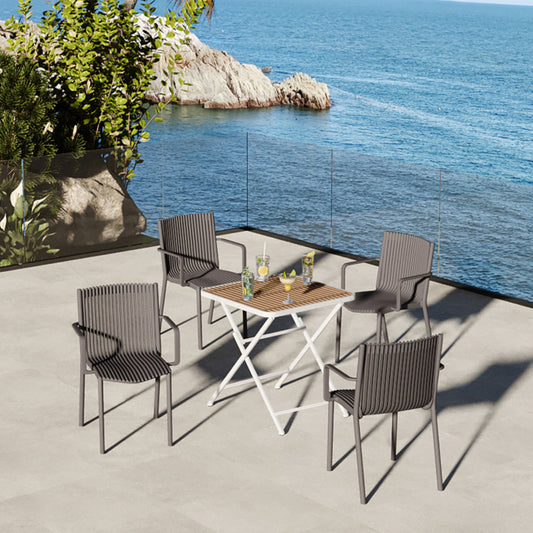 Holiday- 4pcs Warm Grey Stackable PP Armchair For Indoor Outdoor Use -Ergonomic Slatted Back With Modern Folding Indoor Outdoor Multi-functional Square Table- PP Tabletop With Metal Legs White, Khaki