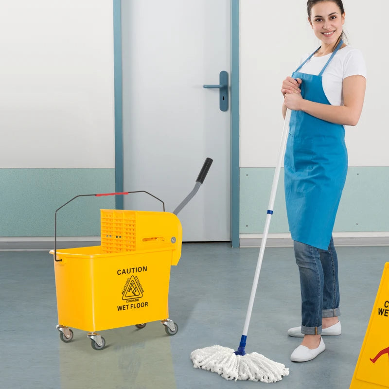 Compact Mop Bucket With Wringer, Mop Bucket On Wheels, 21 Quart, Separate Dirty And Clean Water, Yellow
