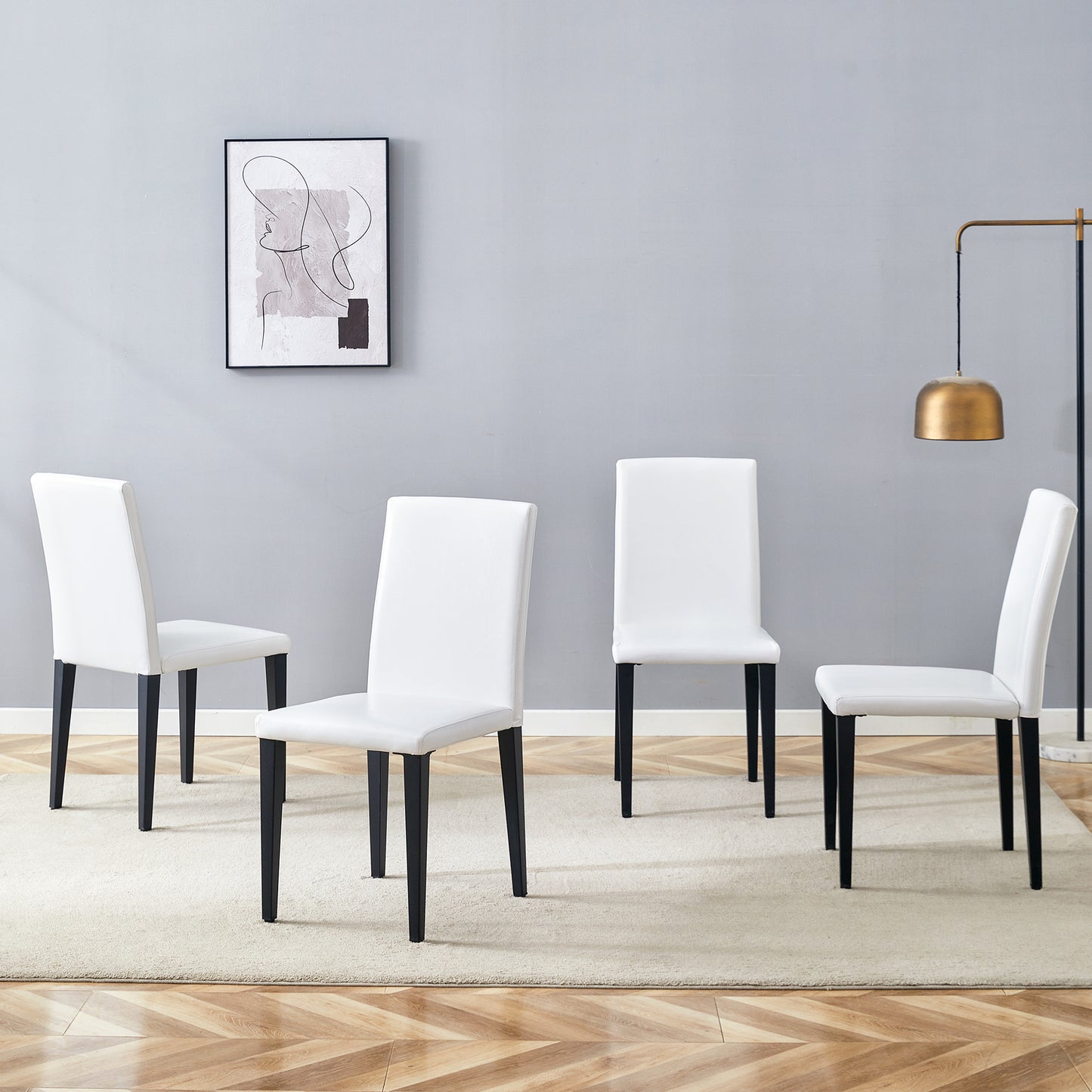 Set Of 4 White PU Dining Chairs 35.4 High, 18.5 Ergonomic Backrest, 17 X16 Sponge Seat, Perfect For Dining Room, Home Office & Living Space, Stylish & Comfortable.Black Metal Leg.