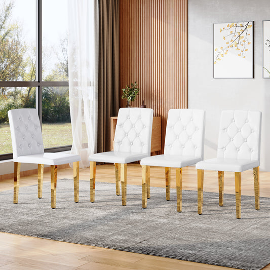 4-pack White PU Dining Chairs ,Ergonomic Buckle Backrest, 35 Inches High, Golden Metal Legs,Combines Comfort And Texture.Perfectly Suitable For Family Dining Rooms, Hotel Banquet Halls,etcW1151P295709