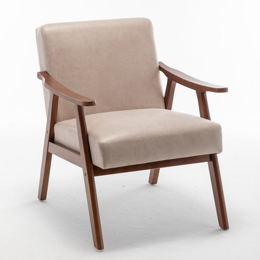 Accent Chair With Microfiber Upholstery And Solid Wood Frame, Classic Mid-Century Modern Living Room Furniture For Extra Seating, Light Camel