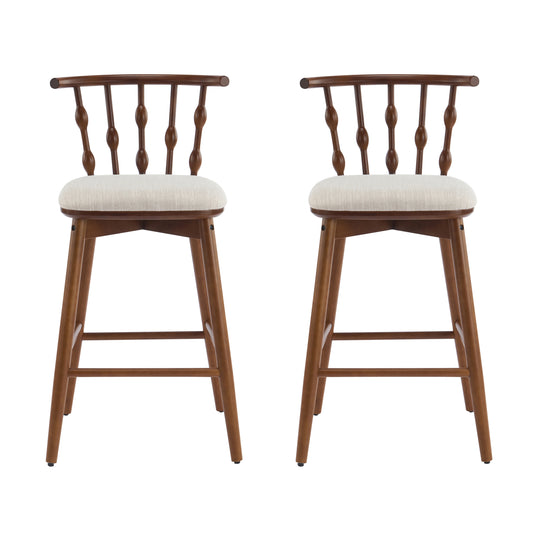 Doria Indoor Wooden Barstool Walnut Finish With Beige Upholstery Set Of 2
