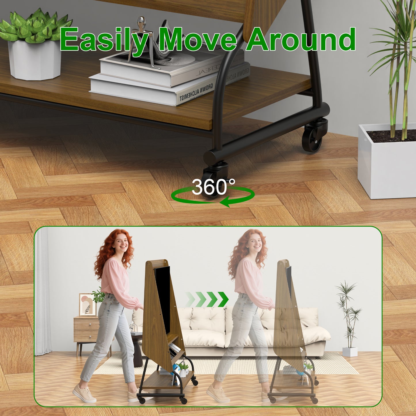 Mobile TV Stand With Mount For 32-50 TV With Projector Screen & Power Outlets - Adjustable Rolling TV Cart, MDF Wood