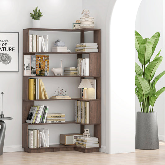 90cm 35.43in Extended Size Freestanding Corner Bookshelf For Living Room, Bedroom, Home Office, Wooden Bookcase With Anti-drop Panel And Anti Tipping Device, Open Storage Display Cabinet 5 Colors