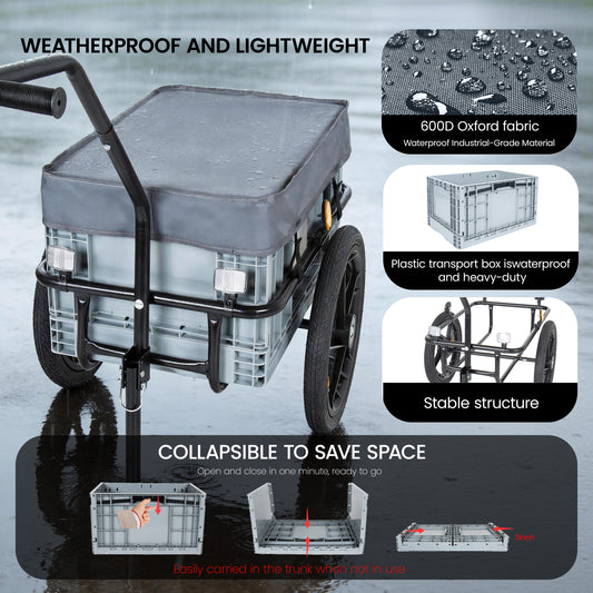 2- In- 1 Bike Cargo Trailer With Foldable Storage Box Removable & Waterproof Cover Bicycle Trailer W Quick Release 16 Wheels 70L Large Capacity Black Gray