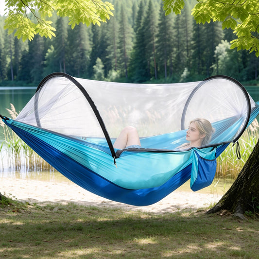 1Pc Camping Hammock With Mosquito Net Portable Hammock Tent With Built In Mosquito Net Dual Way Zippers 440lbs Capacity Attached Storage Pocket For Outdoor Travel Camping Hiking Backpacking