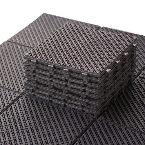 Patio Interlocking Deck Tiles, 12 X12 Square Composite Decking Tiles, Striped Plastic Outdoor Flooring Tile All Weather For Balcony Porch Backyard, Dark Brown, Pack Of 36