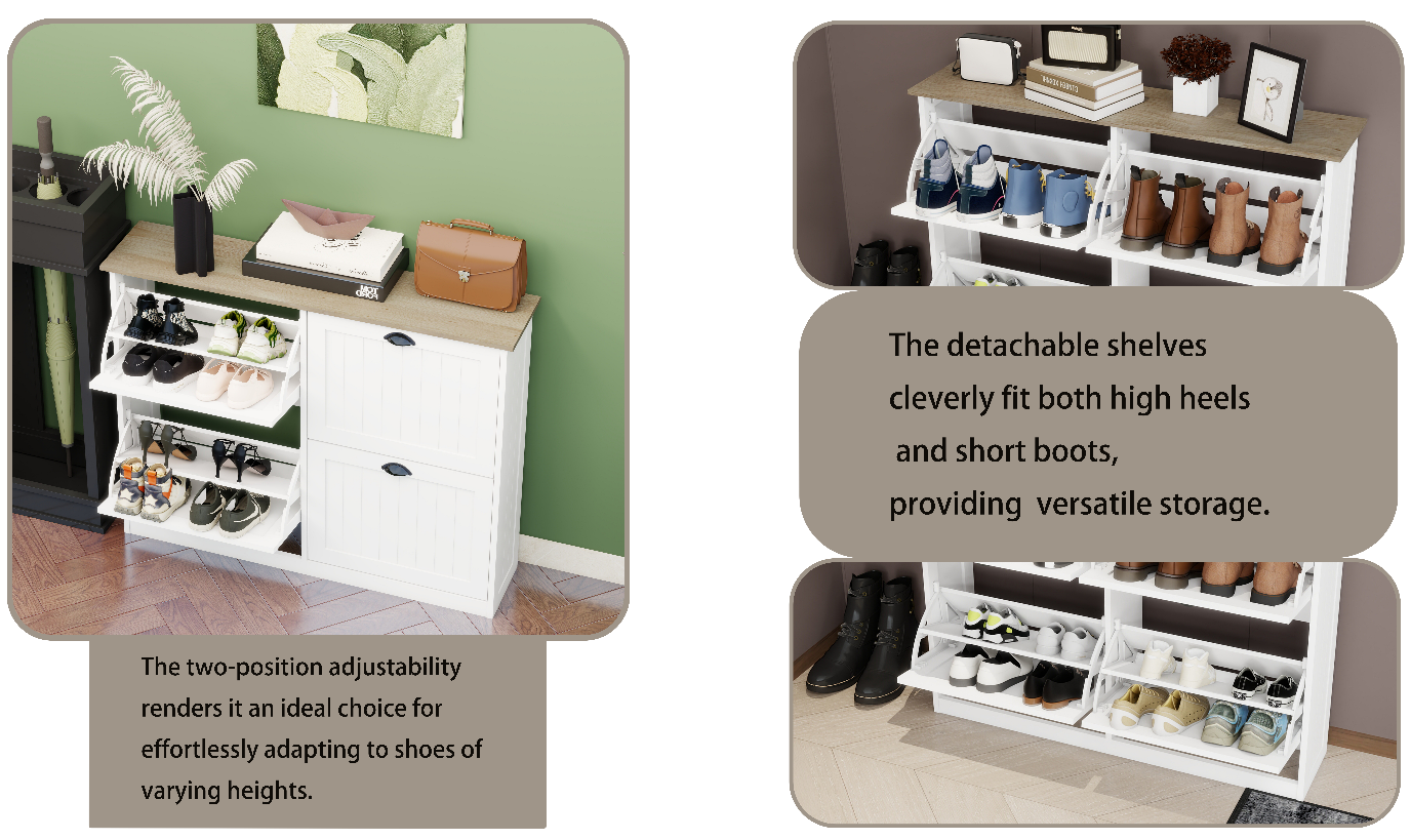Shoe Storage Cabinet With 4 Flip Drawers, Freestanding Shoe Cabinet Organizer With Adjustable Shelf, Shoe Cabinet For Entryway, Foyer, Slim Shoe Cabinet-White