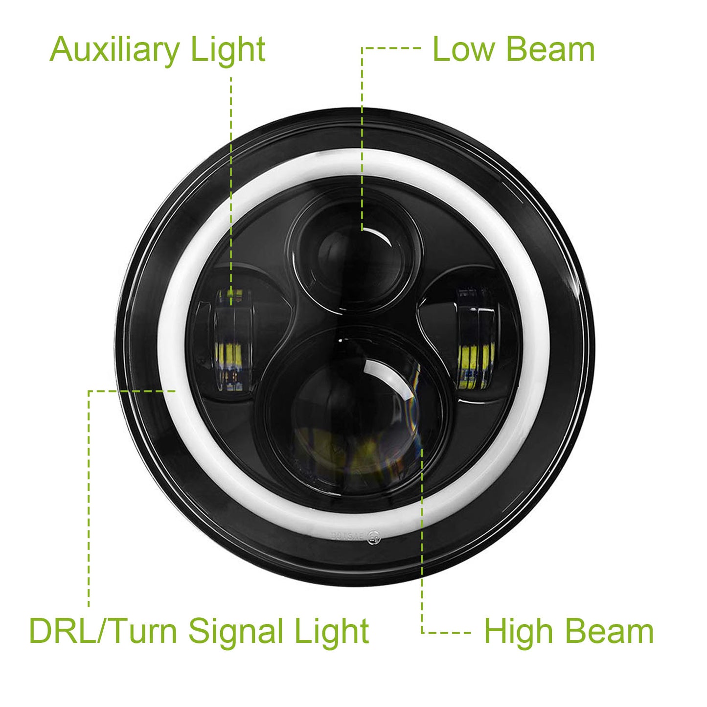 2Pc 7in 6000LM Round LED Headlight Halo Angel Eyes For Jeep Wrangler TJ JK CJ With H4 To H13 Adapter Plug And Play