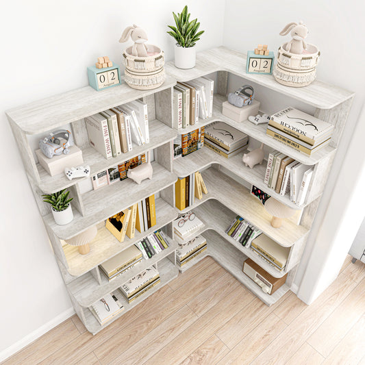90 Cm Space Saving Corner Bookshelf 80 Cm Bookcase Extendable Free Combination, Set Of 2 Display Shelf, Light Grey Color And Other 4 Colors For Option, Freely Combined And Matched Furniture