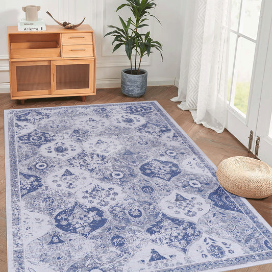 MAVAL Blue Washable Rug 8x10 Area Rug Blue, 8' X 10'