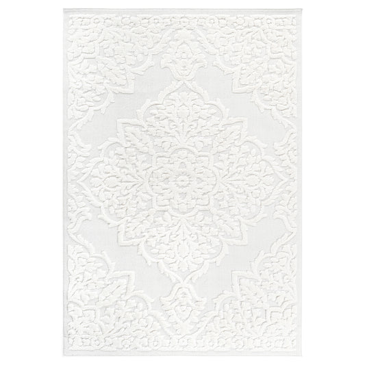 Step Collection High-Low Medallion Cream Cream Indoor Area Rug, 5'3''x7'6'', Modern, Contemporary, Geometric, Bohemian, Bedroom, Kitchen, Living Room, Non Shedding Carpet
