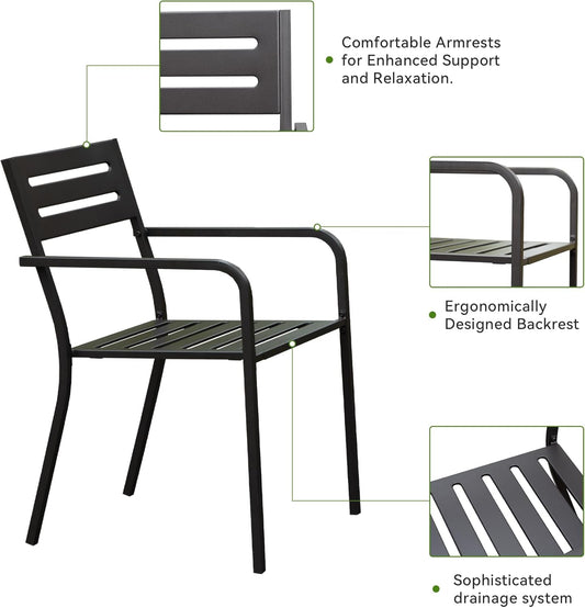 4-Pieces Patio Dining Chairs, Outdoor Heavy Duty Metal Chairs Set Of 4, Stackable Garden Chairs With Ergonomic Armrest, Patio Furniture Chairs Set For B Ackyard Lawn Patio, Black