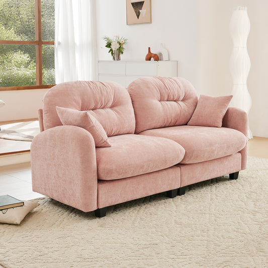 Loveseat Cloud Sectional Couches Chenille Fabric,Quilted Pleated Design, Ergonomic Design,High-Density Foam Easy Install Elegant Armrests High Quality Wooden Base,Fits Living Rooms,Pink