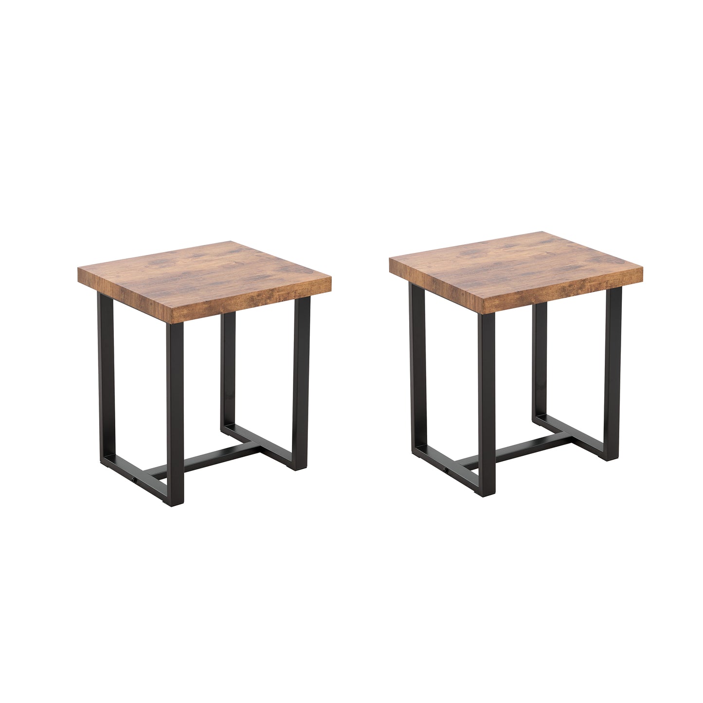 2 Pieces Small Tea Table,Walnut Night Stand,MDF SideTable, Sofa Table With Metal Leg