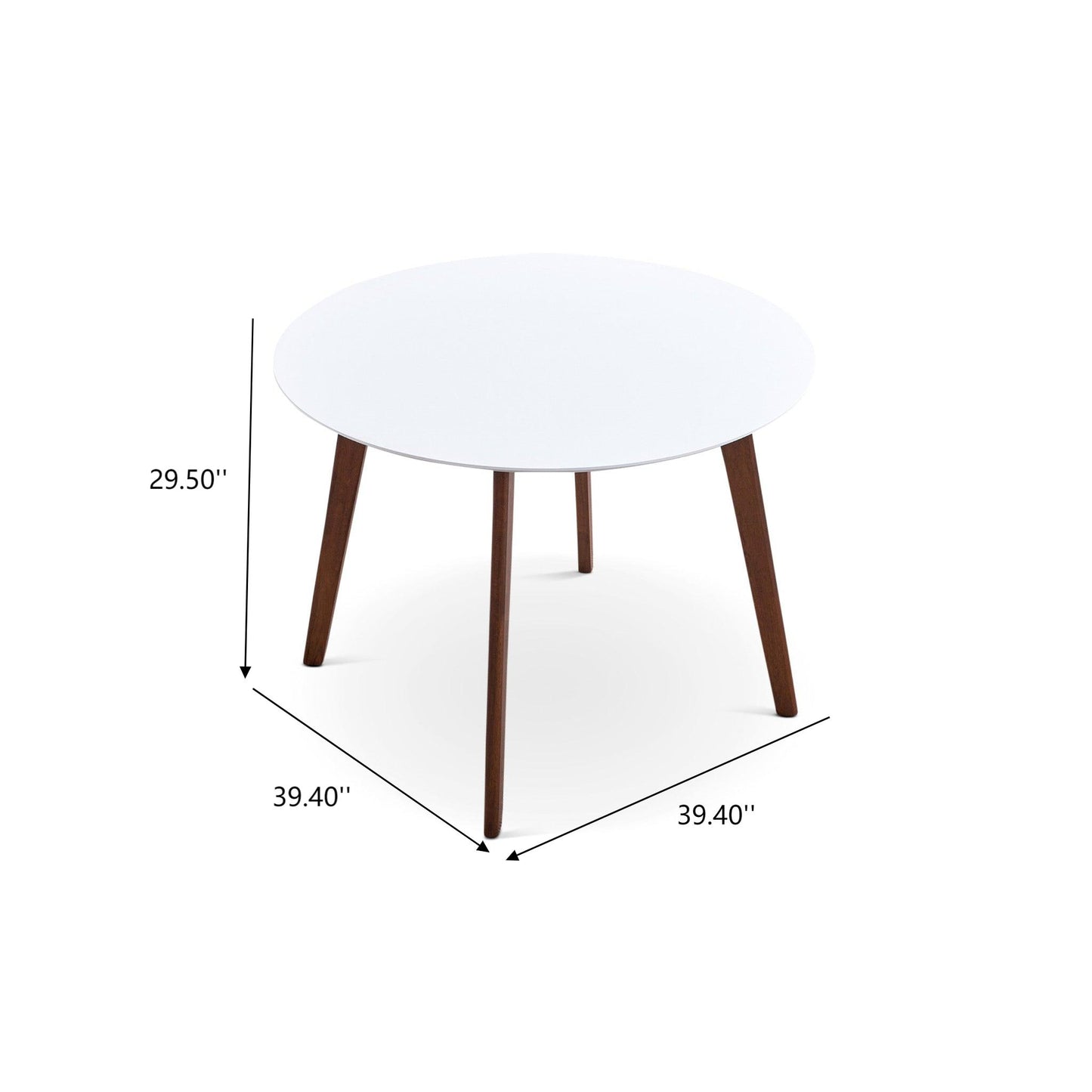 Minimalist Mid Century Modern White Top Dining Table With Solid Wood Legs And MDF Tabletop 39.4 For Kitchen, Dining Room, Dinette, Breakfast
