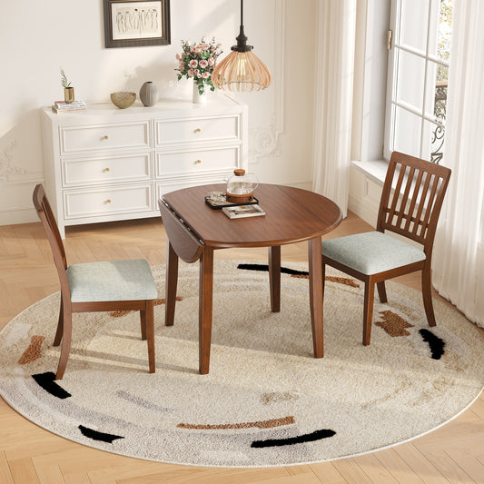 3-Piece Round Dining Table Set For 2 People, 1 Folding Wood Dining Table 2 Upholstered Chairs, Space-Saving Design For Small Apartments And Dining Areas - BROWN
