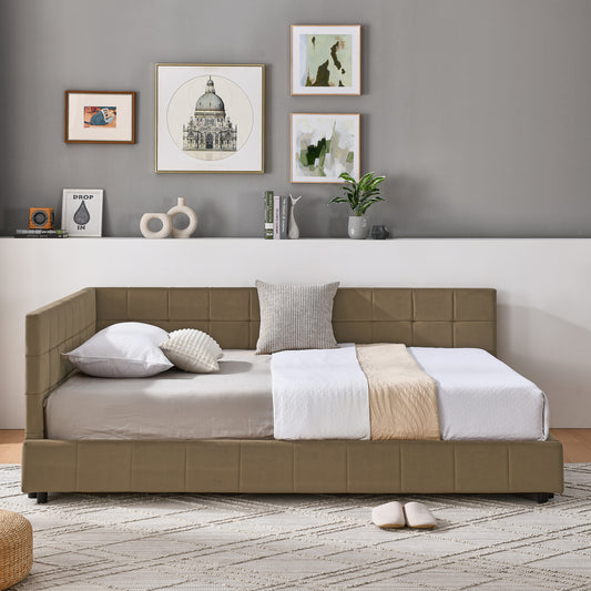 Full Size Upholstered Tufted Bed Frame, Sofa Bed Frame With Comfortable Backrest And Armrests, Full Size Bed For Bedroom, Living Room,Velvet, BROWN80.5 X59 X30.5