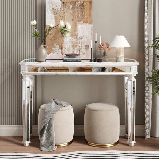 Mirror Console Table Vintage Wood Grain Carving Process Gorgeous And Noble For Entryway, Sofa Table,Living Room 48W X 32.3H X 18D
