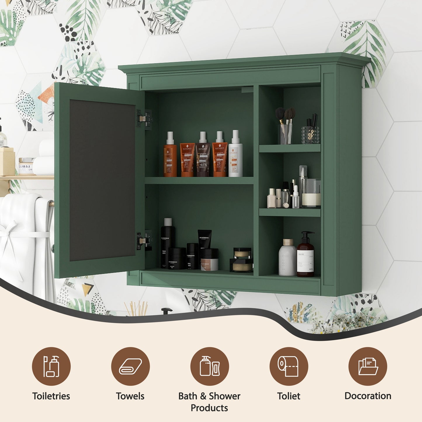 30 X 28 Medicine Cabinet, Wall Mounted Bathroom Storage Cabinet, Modern Bathroom Wall Cabinet With Mirror,Medicine Cabinet, Mirror Cabinet With 3 Open Shelves Not Include Bathroom Vanity