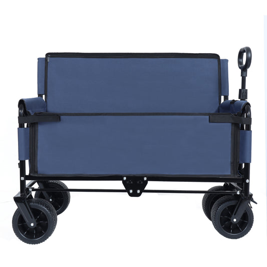 3- In- 1 Convertible Folding Wagon Cart With Bench Seat & Storage - 500lbs Heavy- Duty Utility Wagon 180L Capacity All- Terrain Wheels For Camping Beach Sports Garden Dark Blue