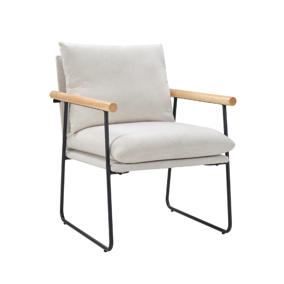 Modern Accent Chair, Comfy Chair With Removable Cushion, Vanity Chair With Wood Armrests For Living Room, Bedroom, White