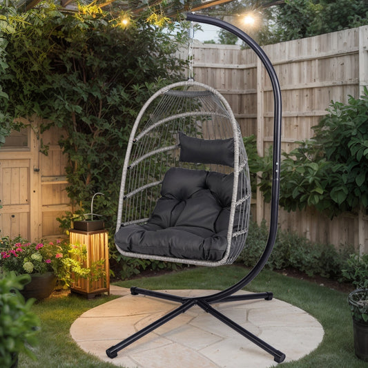 Outdoor Egg Hanging Chair With Stand Patio Wicker Swing Egg Chair Indoor Swinging Chair Outdoor Hammock Egg Chair