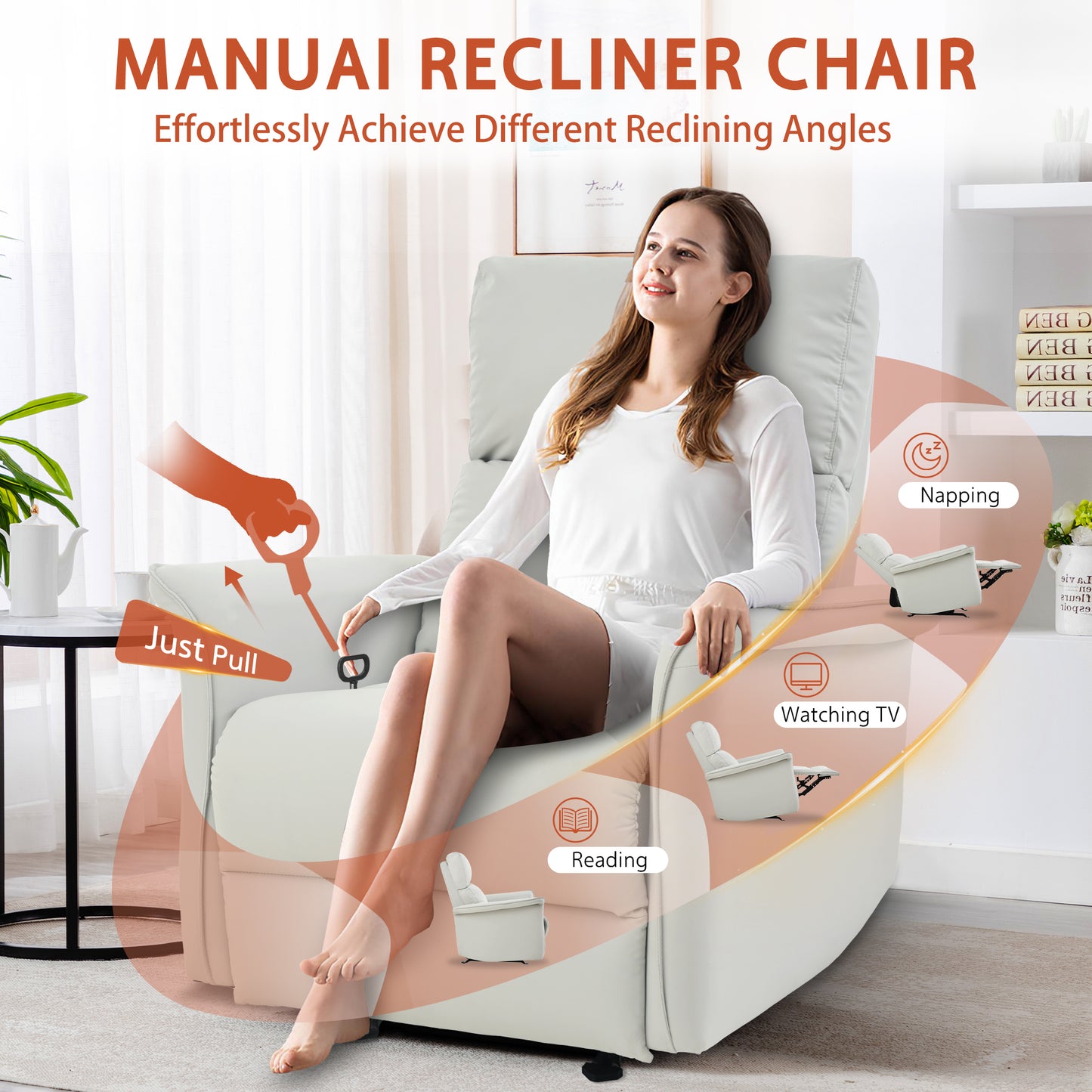 Manual Rocker Recliner Chair For Adults,Rocking Glider Recliner For Small Spaces,PU Leather Rocking Chair For Nursery,Single Sofa Recliner For Home Theater Living Room Bedroom PU Light Gray