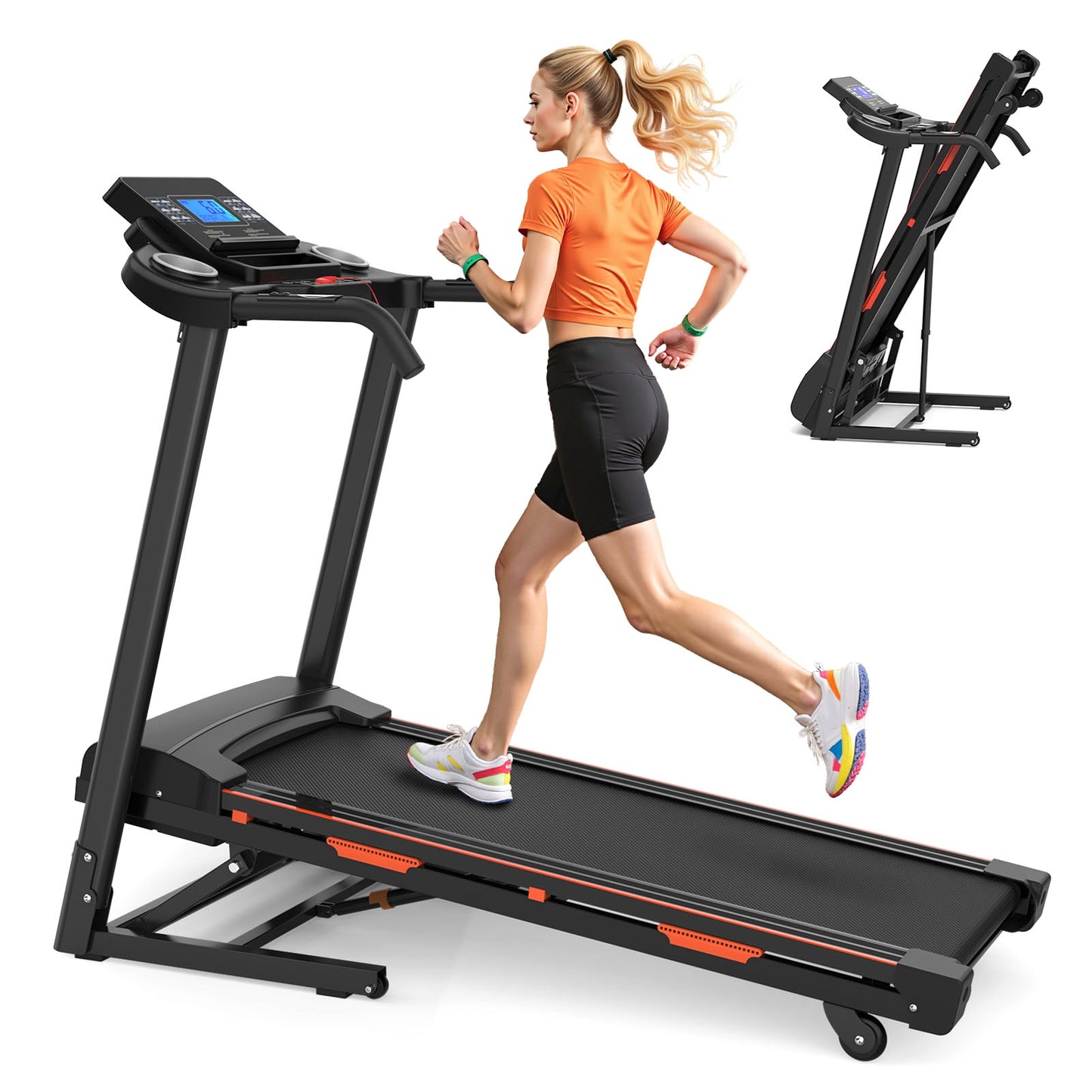 15% Auto Incline Treadmills 400LBS Heavy Duty Capacity 3.25HP Folding Electric Treadmill Up To 8.5 MPH Speed For Home Office Fitness