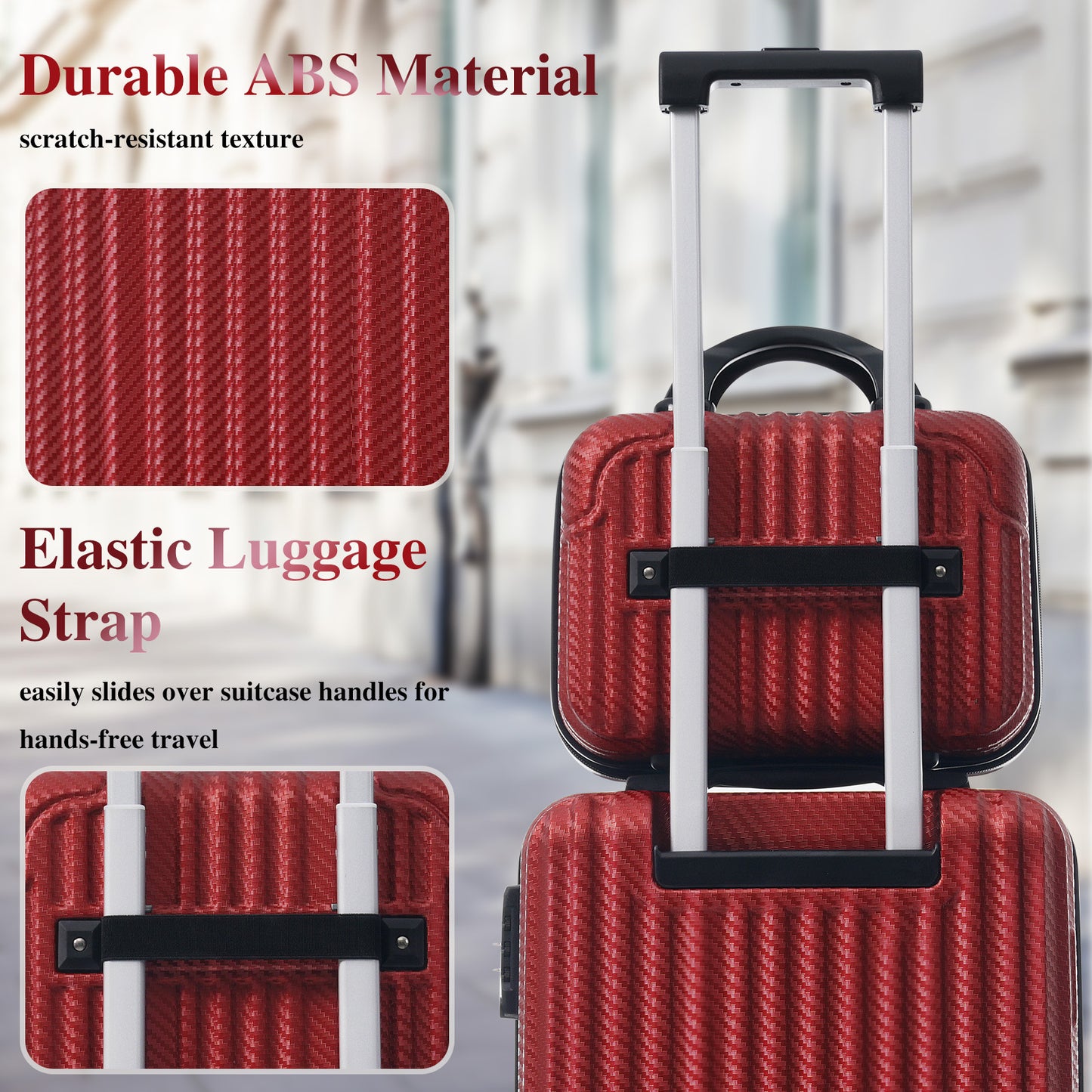 6-Piece Luggage Set, Durable Hardshell ABS Suitcase With Spinner Wheels, TSA Lock, Side Hooks, Lightweight Carry-On & Checked Luggage