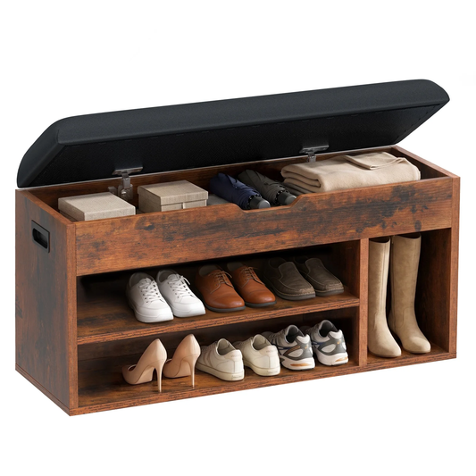 Underfloor Shoe Rack Storage Bench, Three-layer Adjustable Shelves, Bench With Seat At The Entrance, Metal And Wooden Shoe Rack Storage Stand